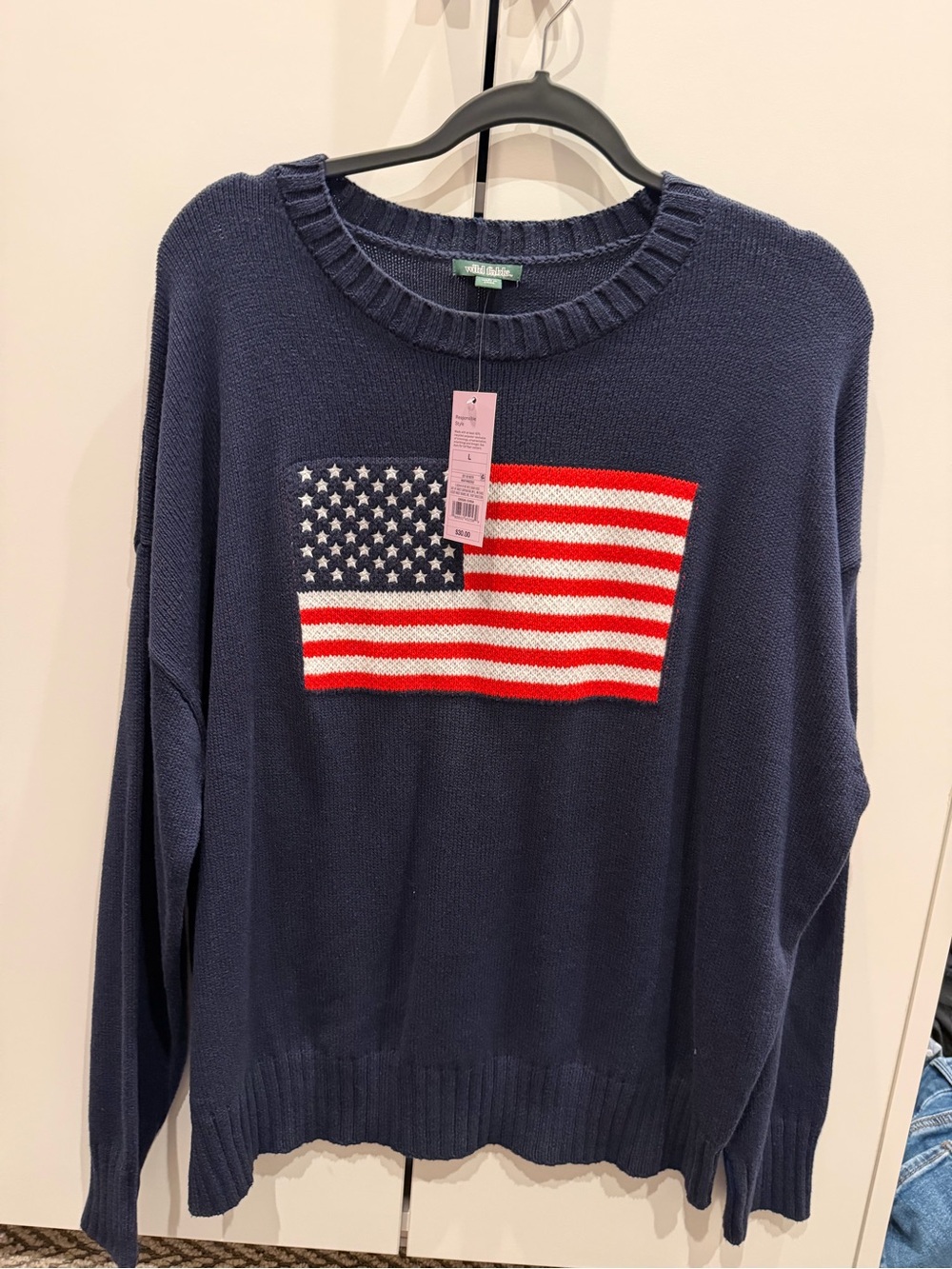 wild fable Navy Sweater with Red and White Flag Motif